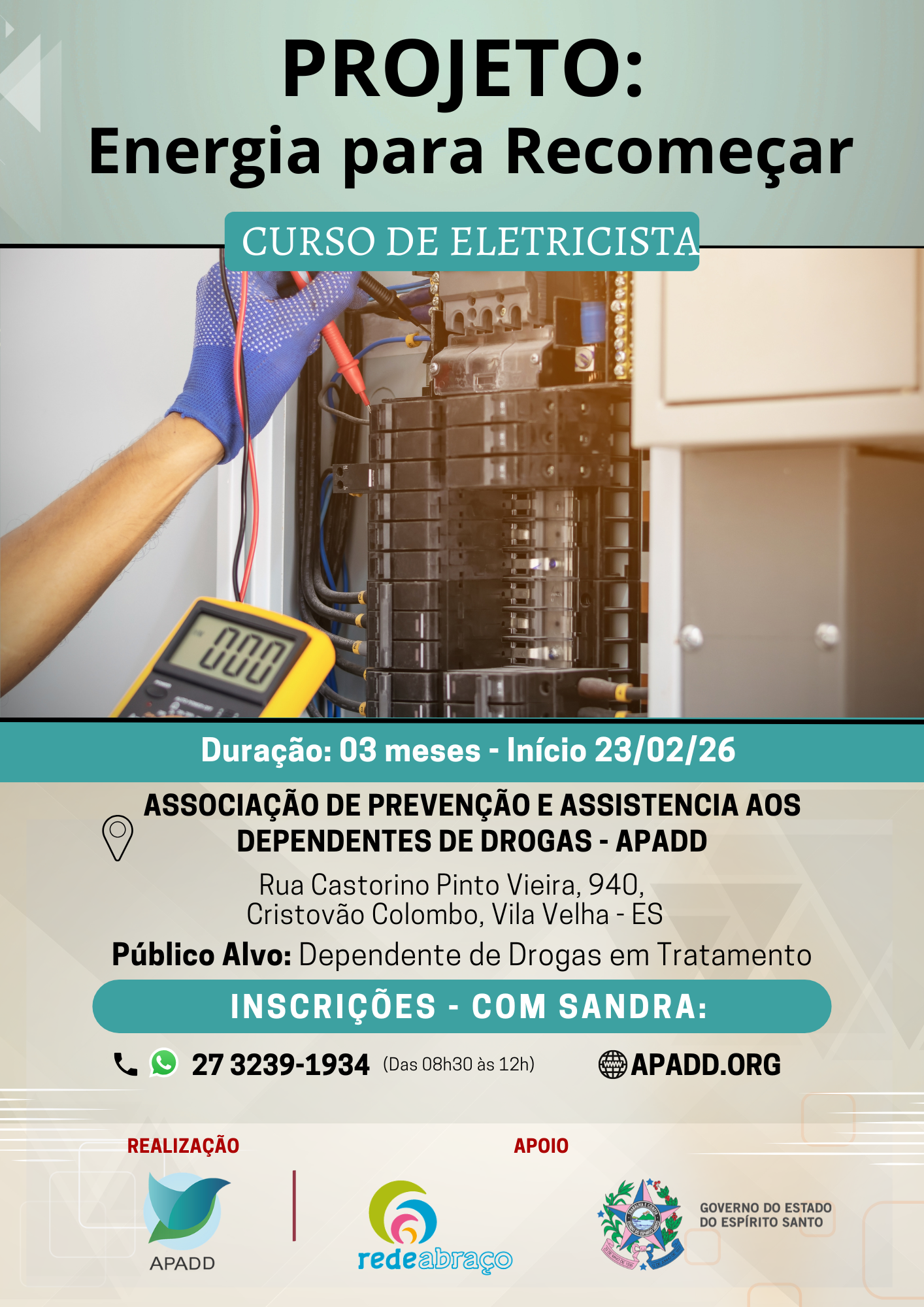 APADD inicia primeira turma do Curso de Eletricista